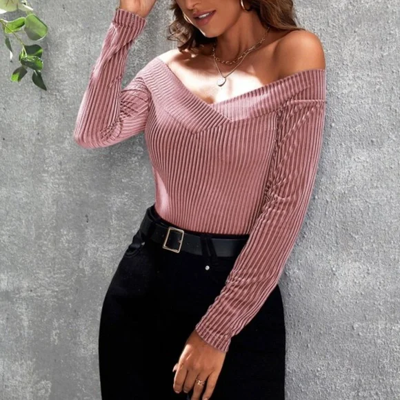 Army Green Off Shoulder Ribbed Fitted Sexy Top - Picture 10 of 15